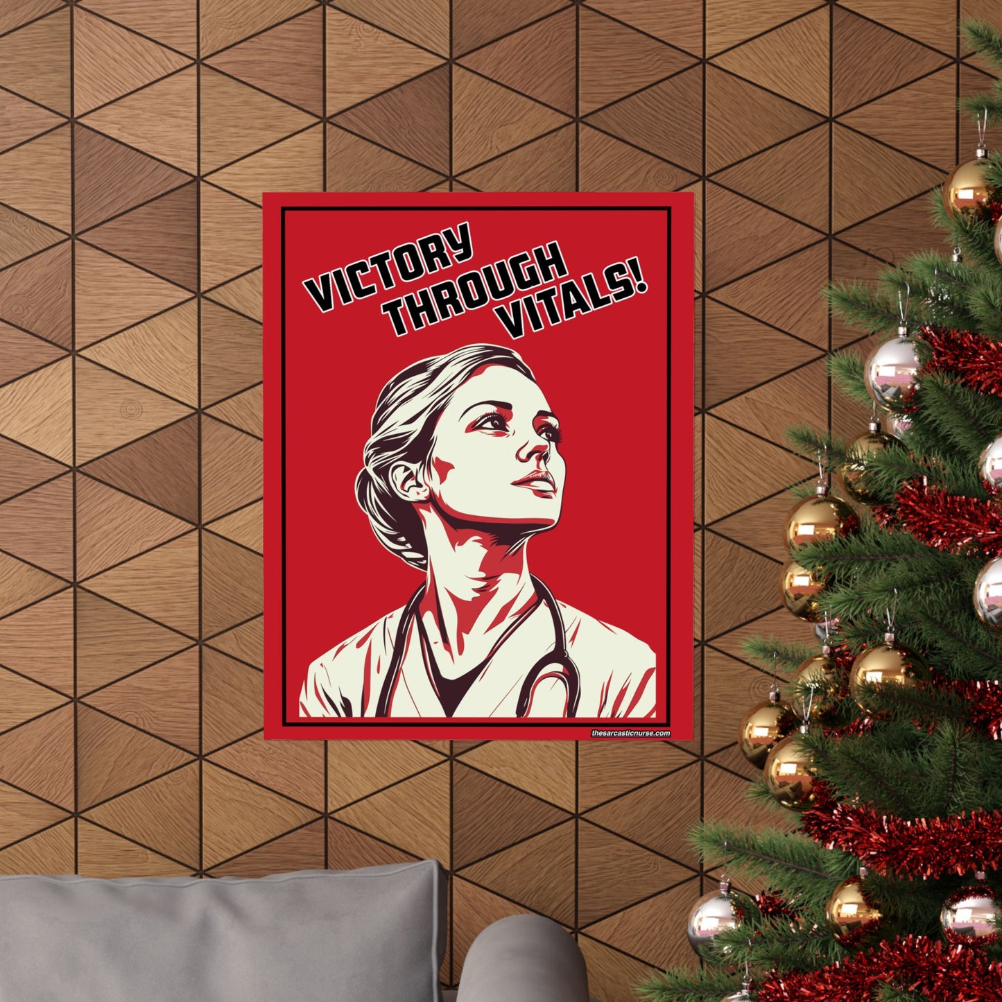 Victory Through Vitals Poster – Motivational Propaganda for the Healthcare Frontlines